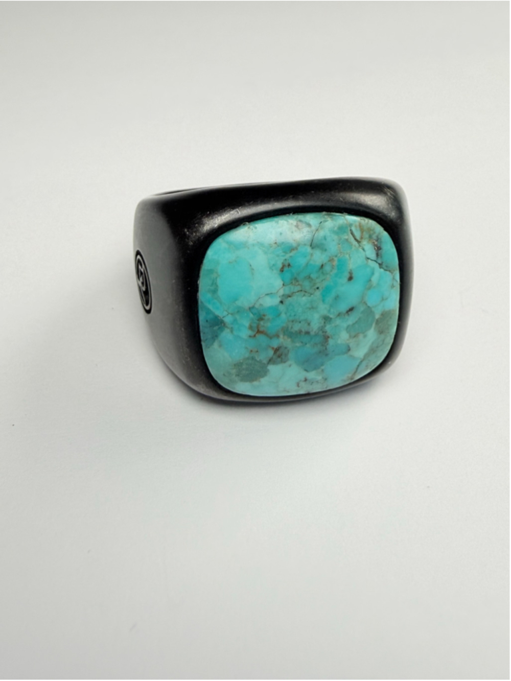 David Yurman Turquoise Mens Signet Black Titanium Streamline Exotic Large Ring